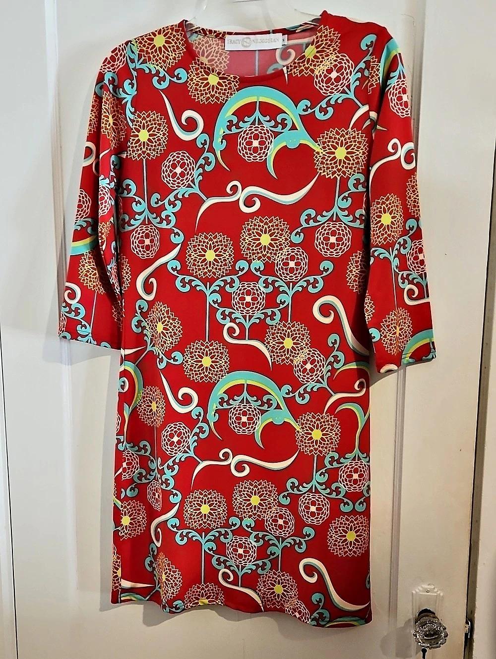 Tracy Negoshian Floral Midi Dress in Red & Turquoise Small
